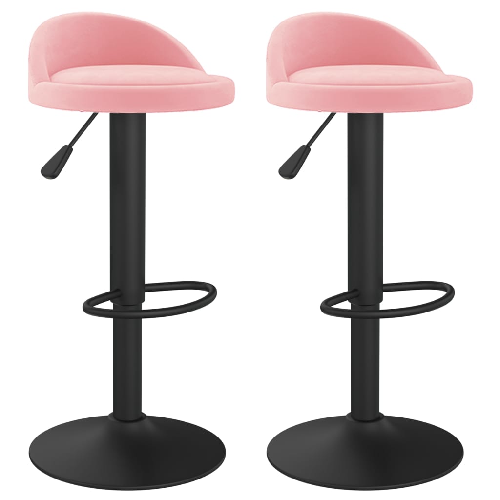 Bar Stool Set of 2 Pink Velvet Adjustable Swivel Bar Stool