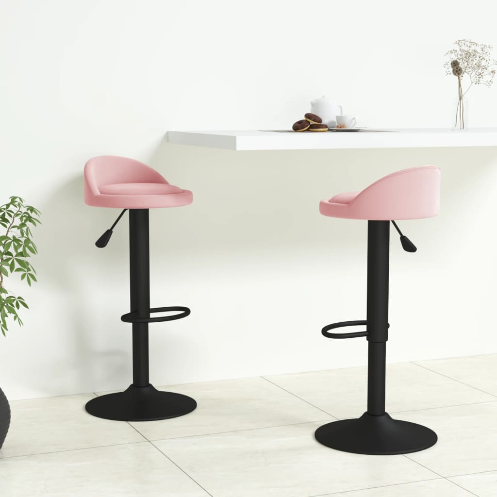 Bar Stool Set of 2 Pink Velvet Adjustable Swivel Bar Stool