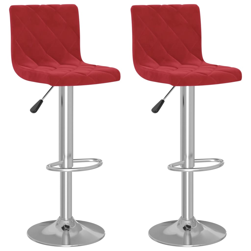 Bar Stool Set of 2 Wine Red Velvet (100% polyester), Chromed steel