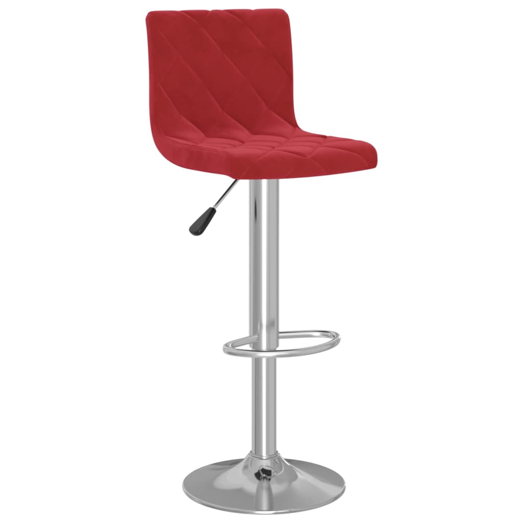 Bar Stool Set of 2 Wine Red Velvet (100% polyester), Chromed steel
