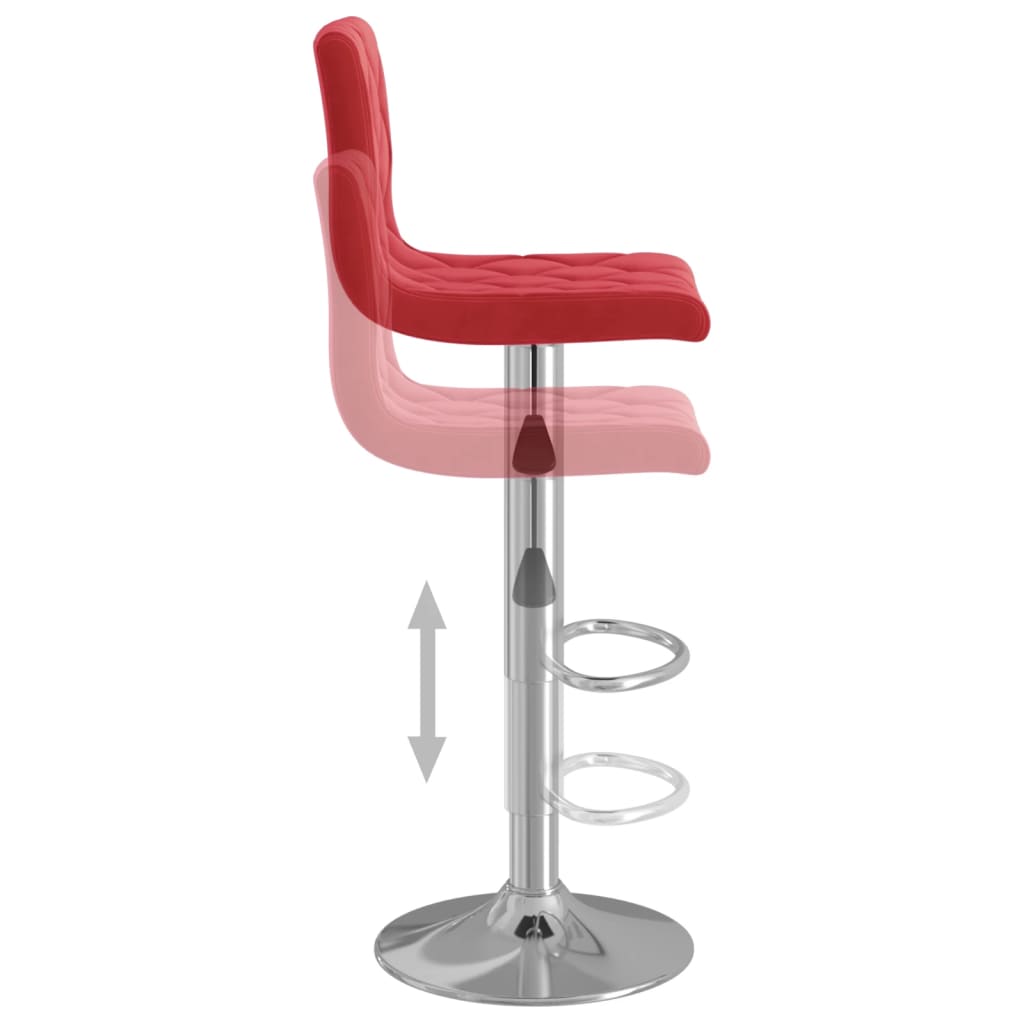 Bar Stool Set of 2 Wine Red Velvet (100% polyester), Chromed steel