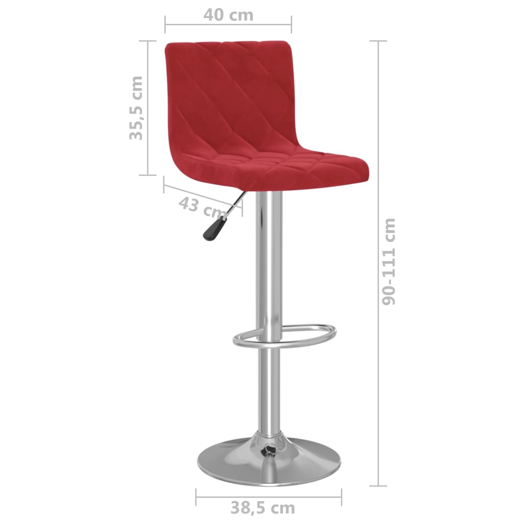 Bar Stool Set of 2 Wine Red Velvet (100% polyester), Chromed steel
