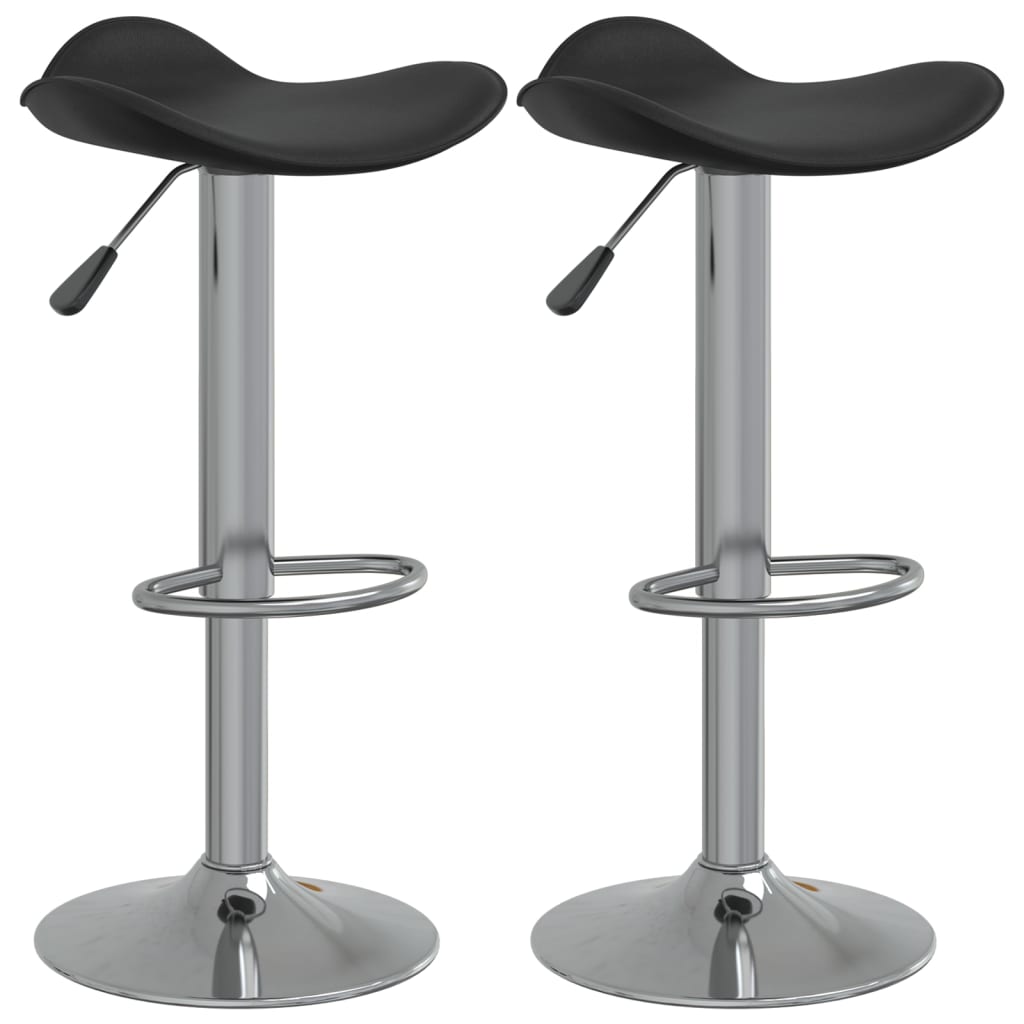 Bar Stool Set of 2 Black Faux Leather Adjustable Height Swivel