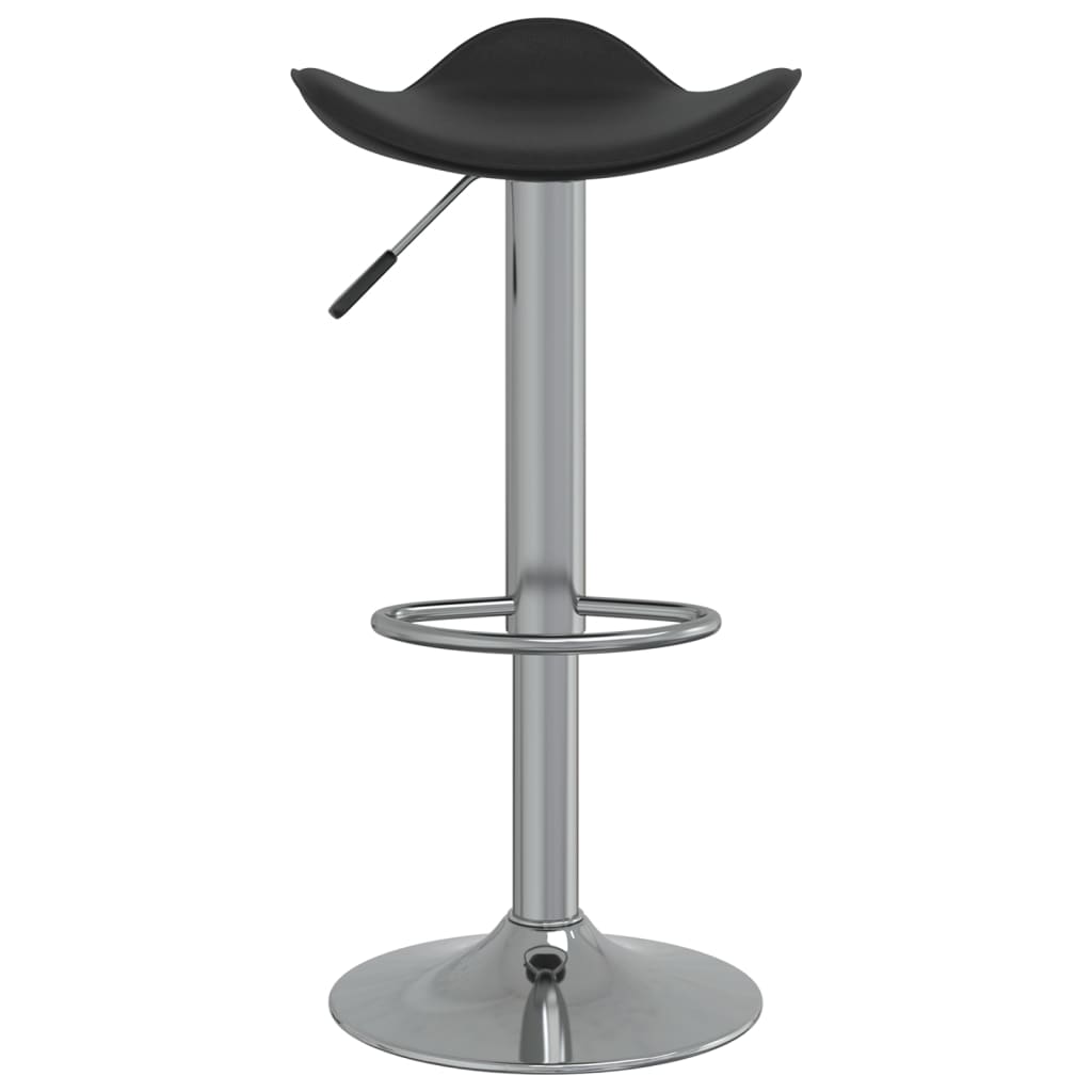 Bar Stool Set of 2 Black Faux Leather Adjustable Height Swivel