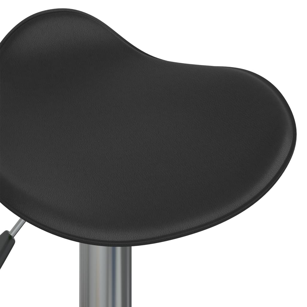 Bar Stool Set of 2 Black Faux Leather Adjustable Height Swivel