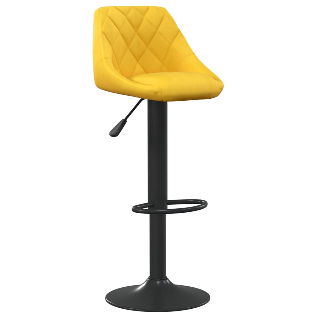 Bar Stool Set of 2 Mustard Yellow Velvet, Steel Adjustable