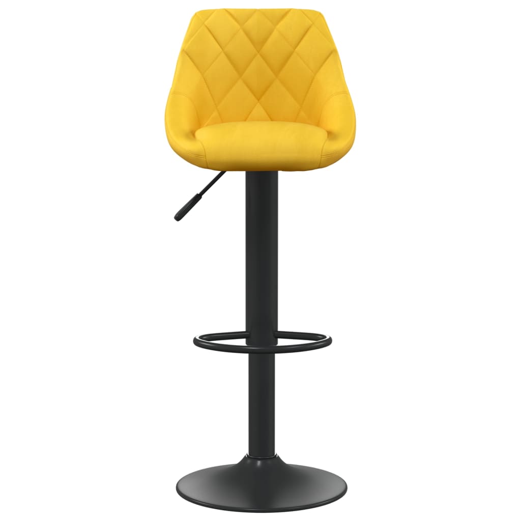 Bar Stool Set of 2 Mustard Yellow Velvet, Steel Adjustable