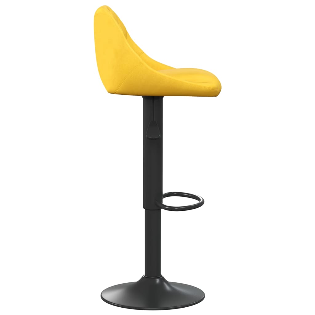 Bar Stool Set of 2 Mustard Yellow Velvet, Steel Adjustable