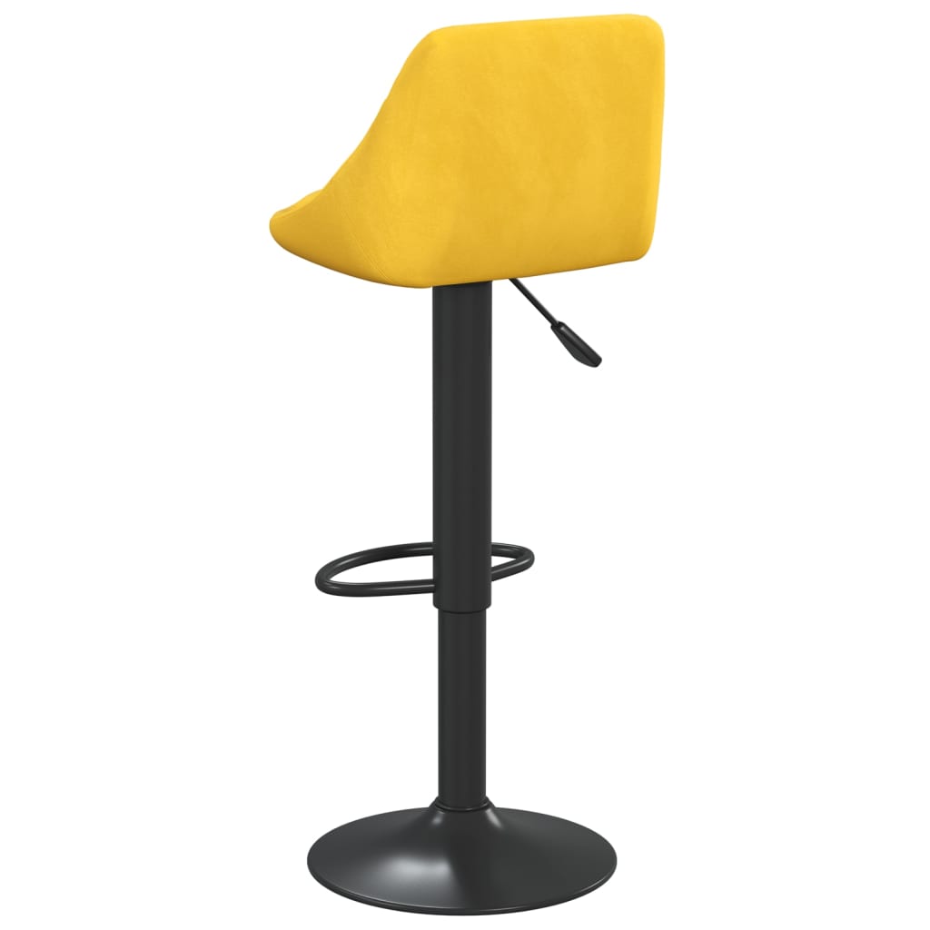 Bar Stool Set of 2 Mustard Yellow Velvet, Steel Adjustable