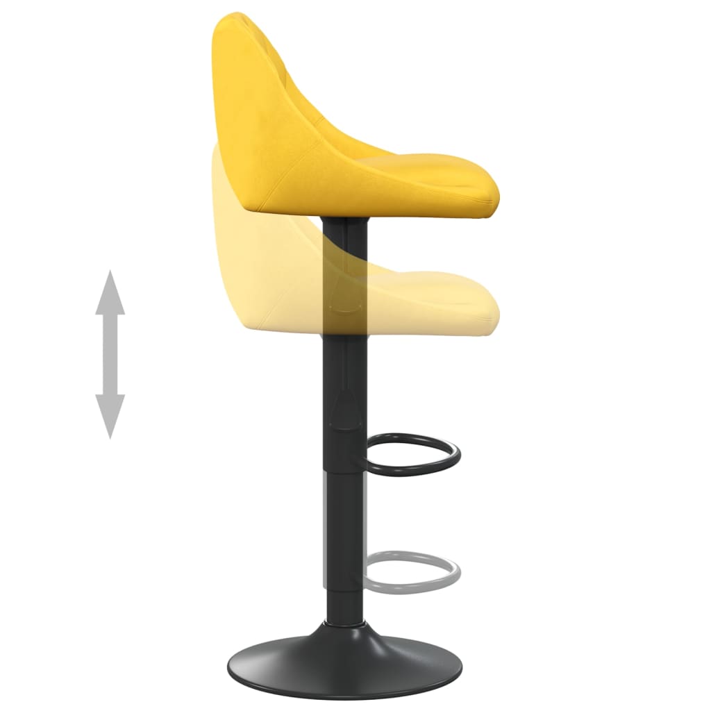Bar Stool Set of 2 Mustard Yellow Velvet, Steel Adjustable