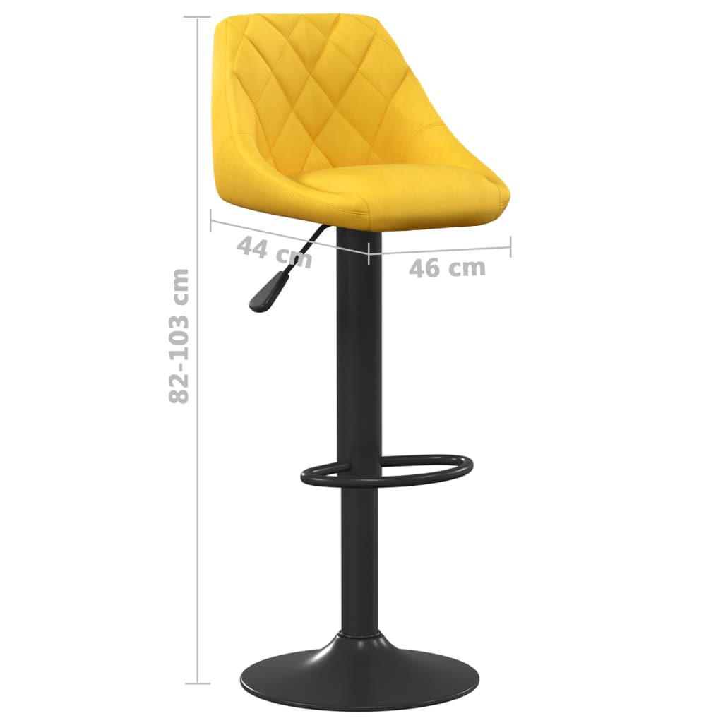 Bar Stool Set of 2 Mustard Yellow Velvet, Steel Adjustable
