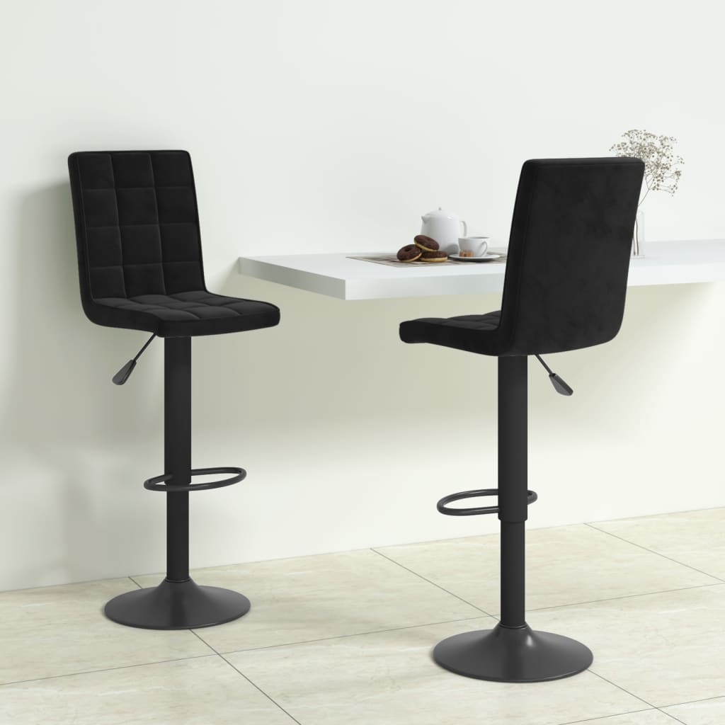 Bar Stool Set of 2 Black Steel Adjustable Height Bar Stool
