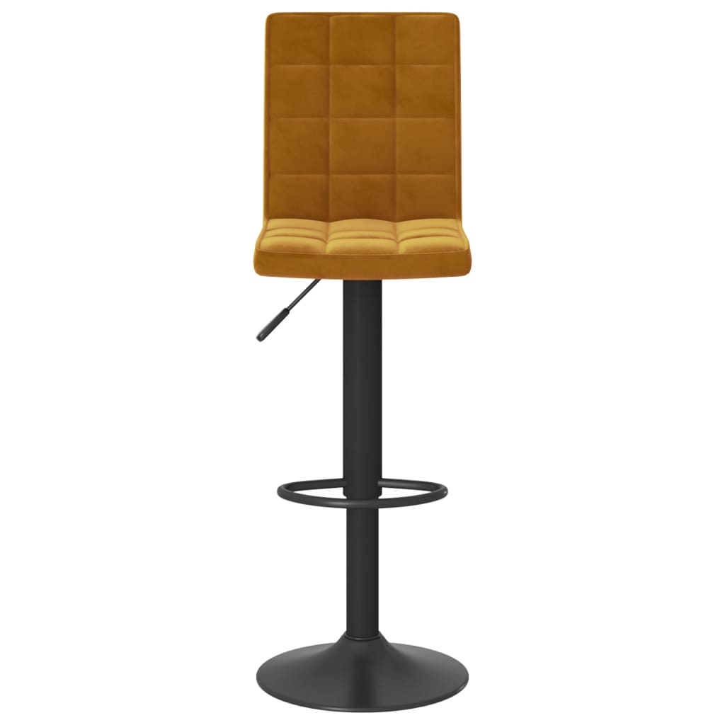 Bar Stool Set of 2 Brown Velvet, Steel Height-Adjustable Swivel