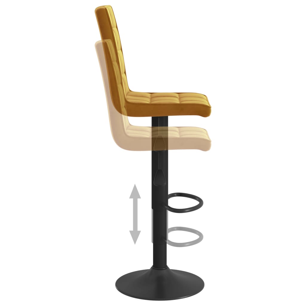 Bar Stool Set of 2 Brown Velvet, Steel Height-Adjustable Swivel