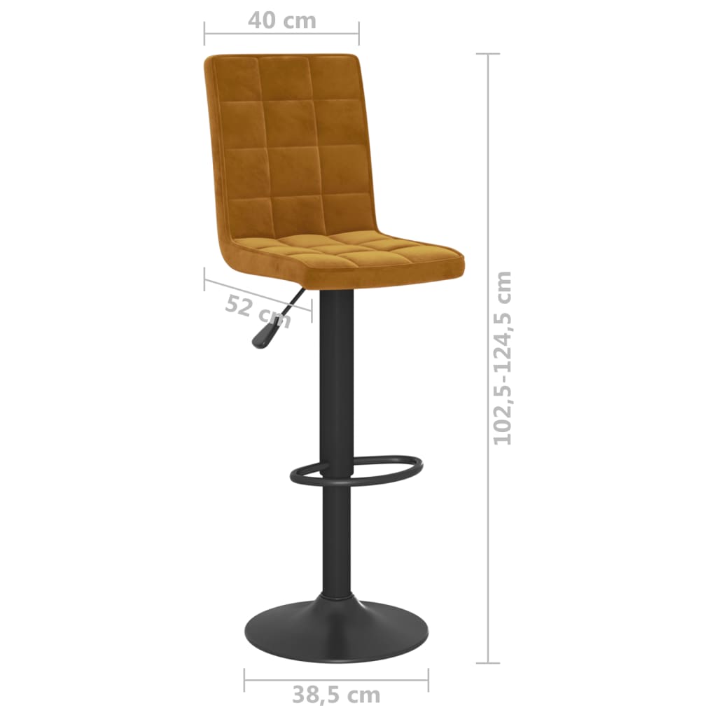 Bar Stool Set of 2 Brown Velvet, Steel Height-Adjustable Swivel
