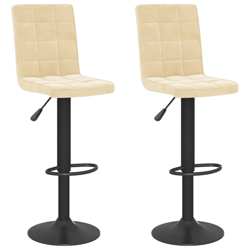 Bar Stool Set of 2 Cream Velvet, Steel, Foam Adjustable Height