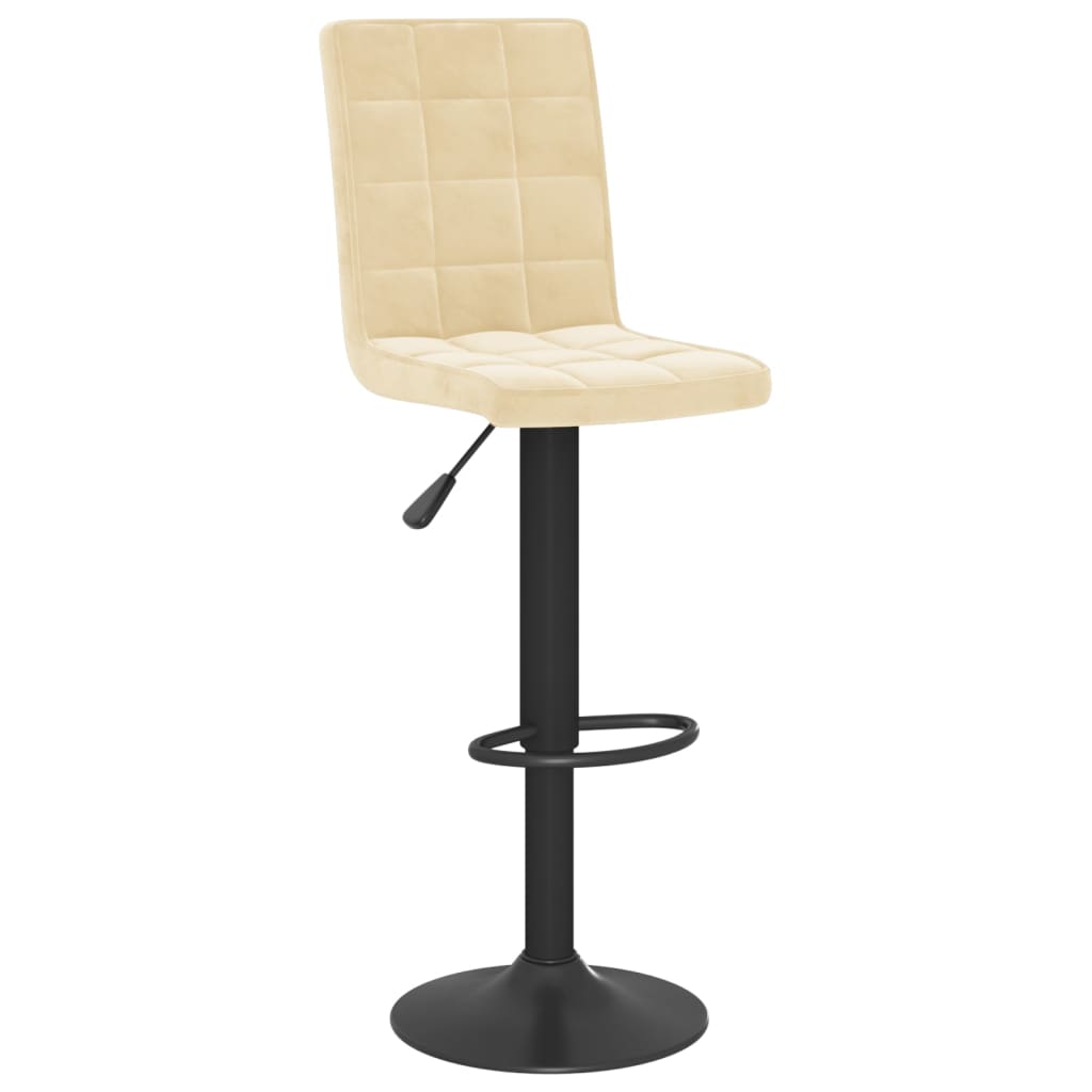 Bar Stool Set of 2 Cream Velvet, Steel, Foam Adjustable Height