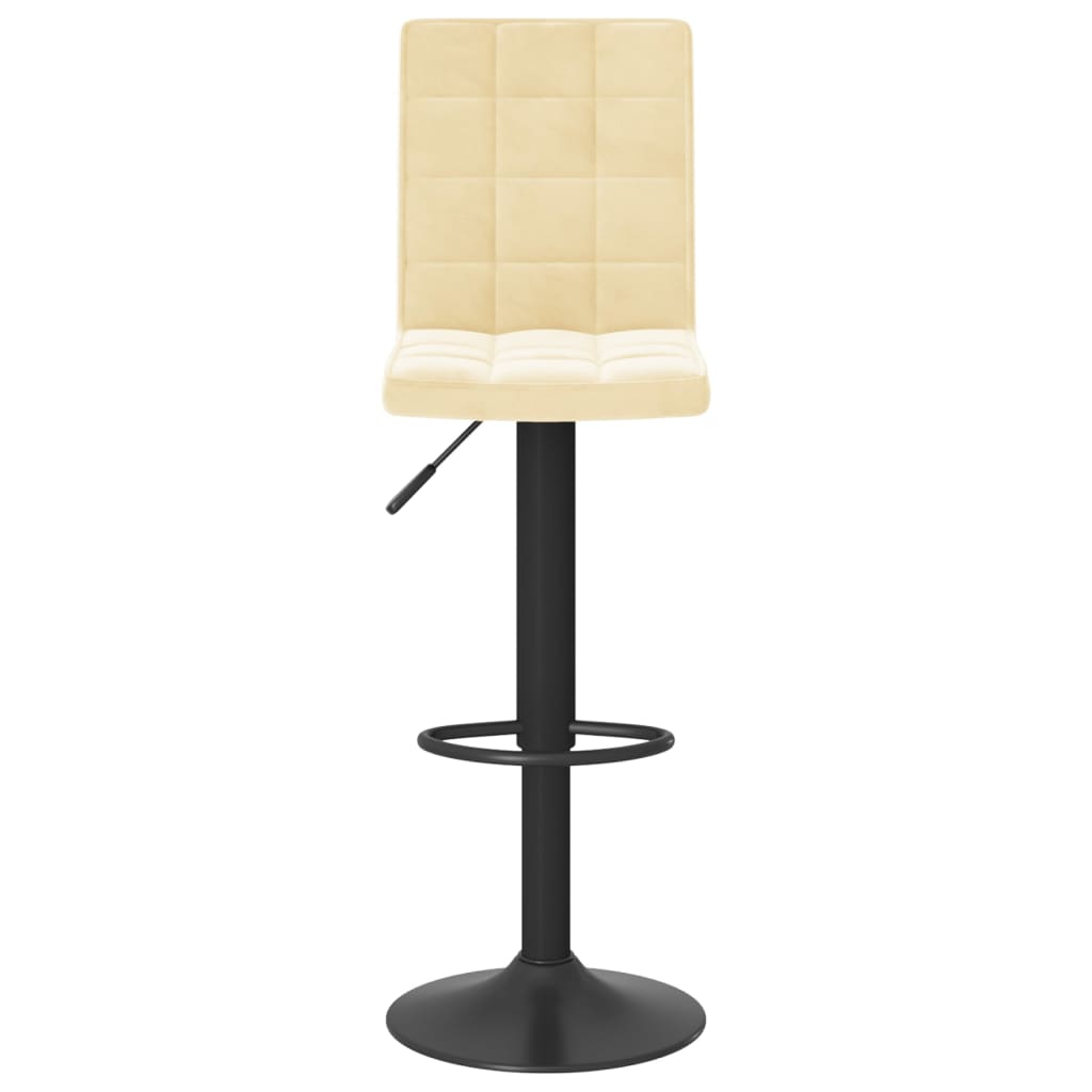 Bar Stool Set of 2 Cream Velvet, Steel, Foam Adjustable Height