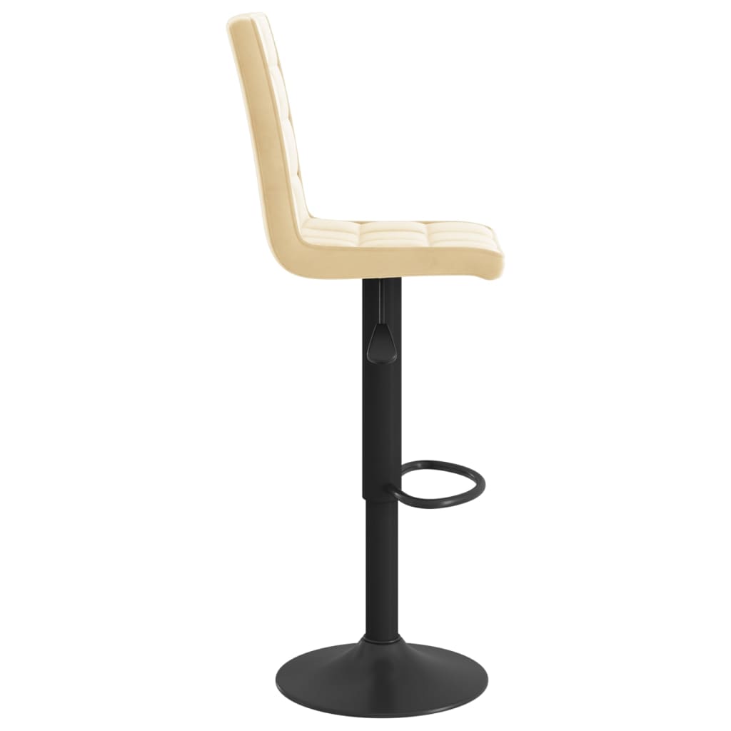 Bar Stool Set of 2 Cream Velvet, Steel, Foam Adjustable Height