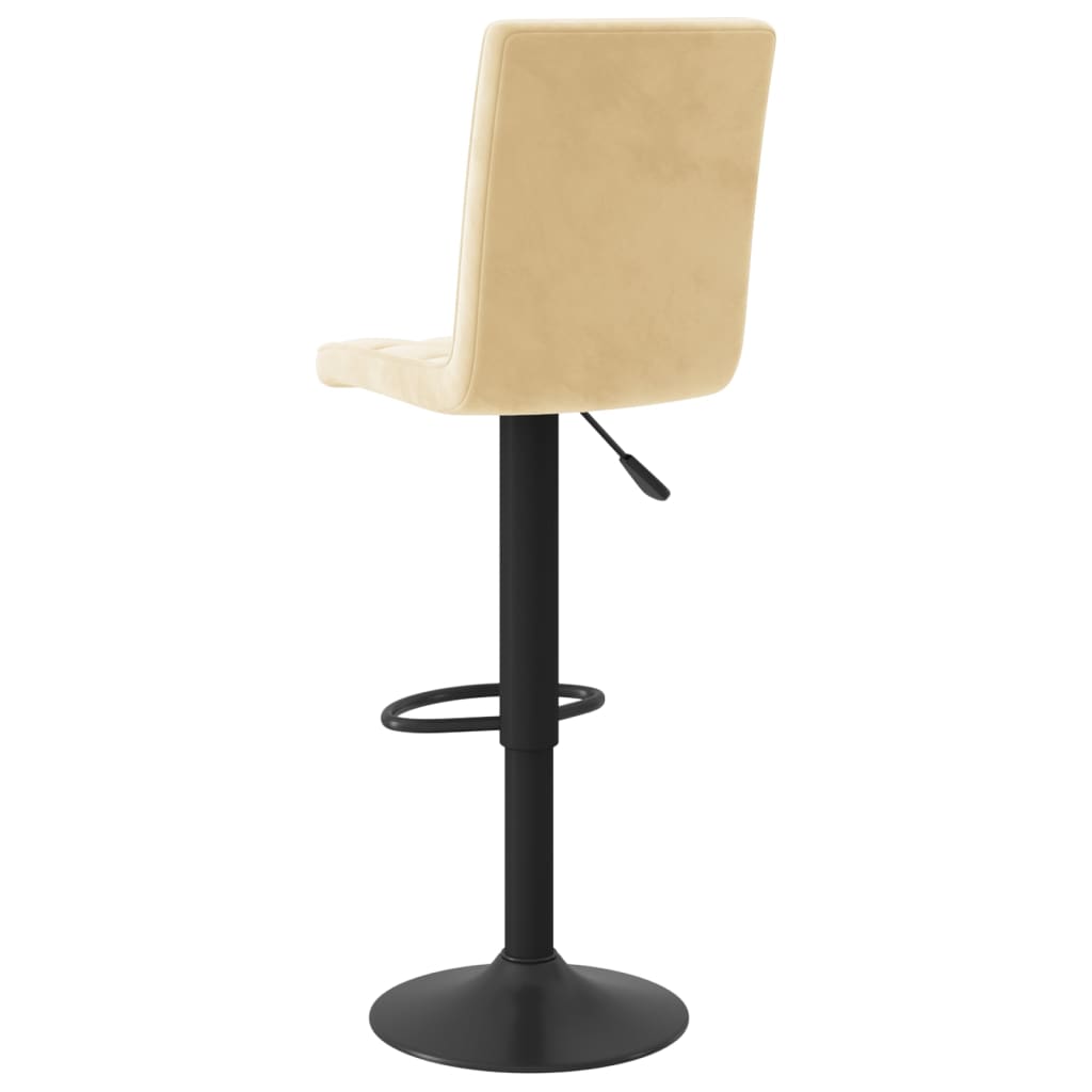 Bar Stool Set of 2 Cream Velvet, Steel, Foam Adjustable Height