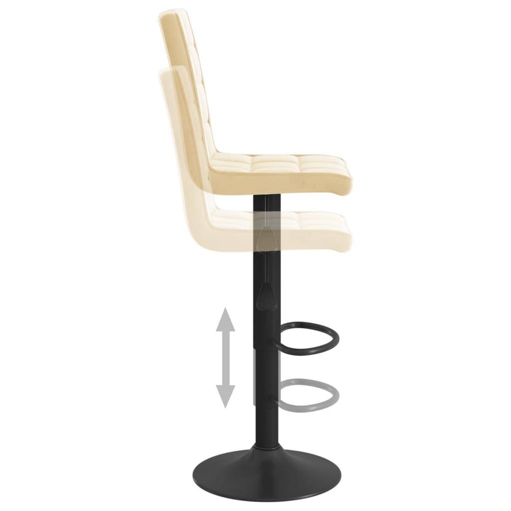 Bar Stool Set of 2 Cream Velvet, Steel, Foam Adjustable Height