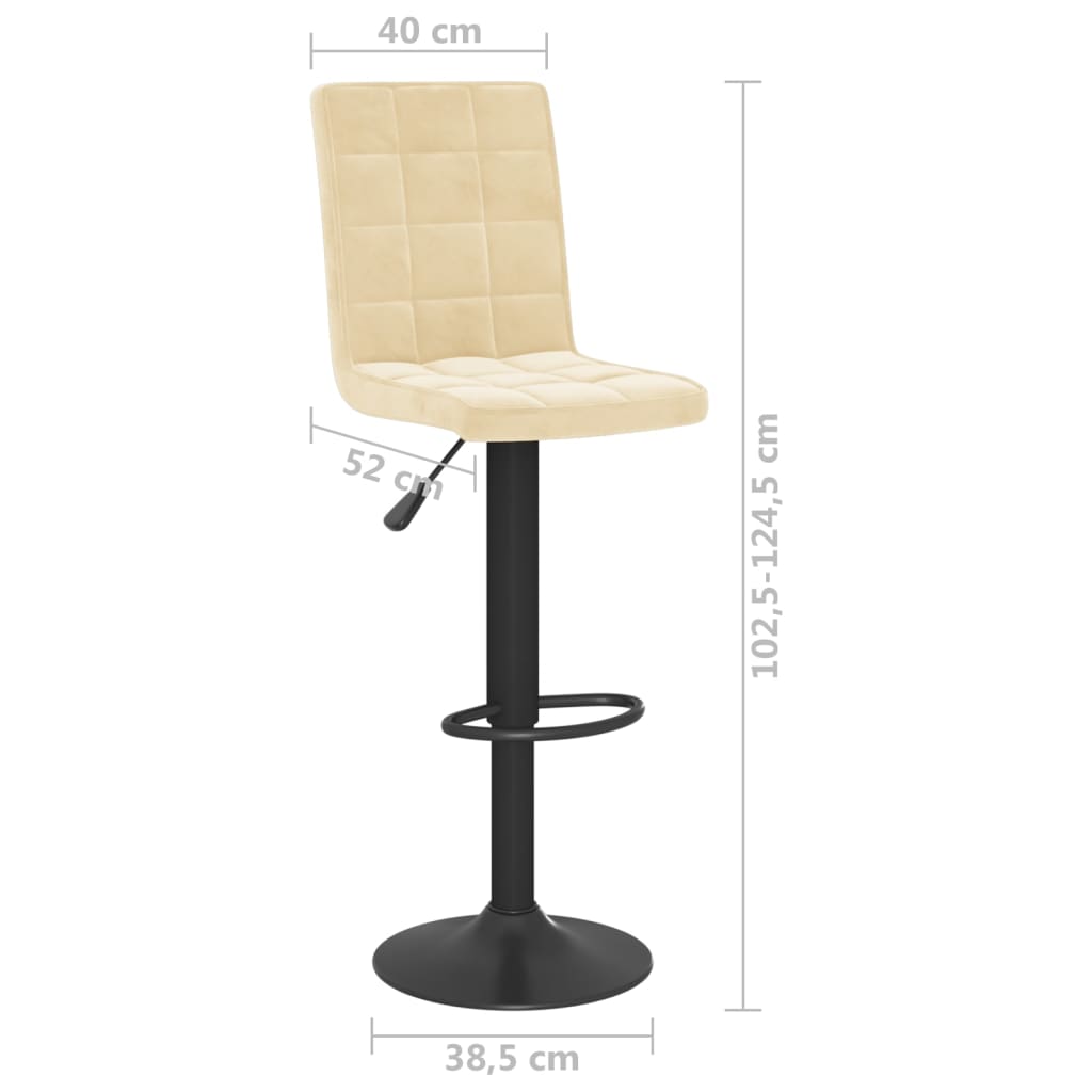 Bar Stool Set of 2 Cream Velvet, Steel, Foam Adjustable Height