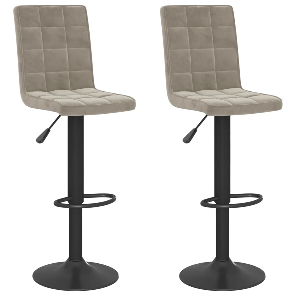 Bar Stool Set of 2 Light Grey Steel, velvet (100% polyester), foam