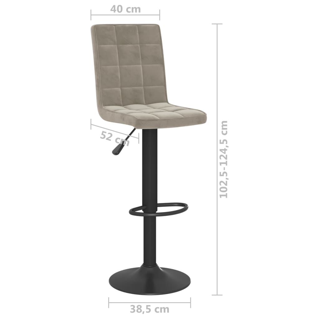 Bar Stool Set of 2 Light Grey Steel, velvet (100% polyester), foam