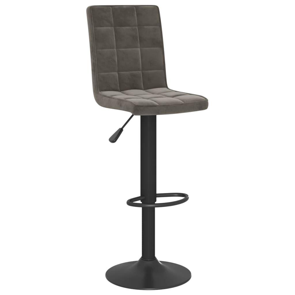 Bar Stool Set of 2 Dark Grey Velvet (100% polyester), Steel