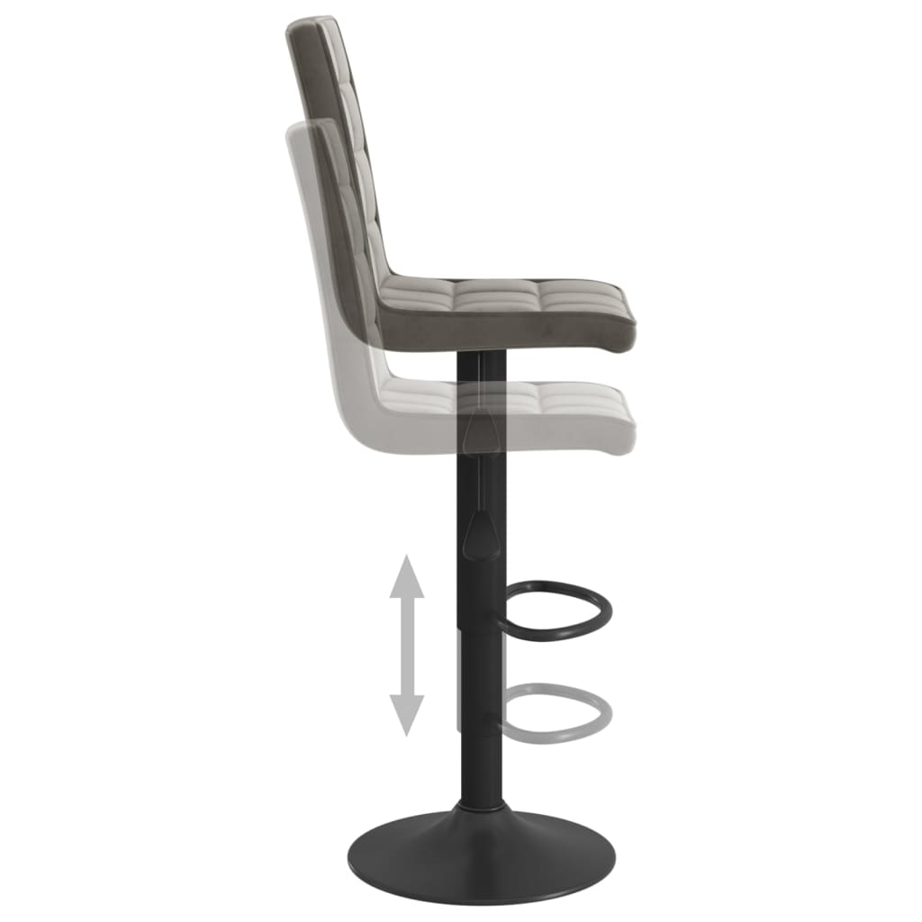 Bar Stool Set of 2 Dark Grey Velvet (100% polyester), Steel