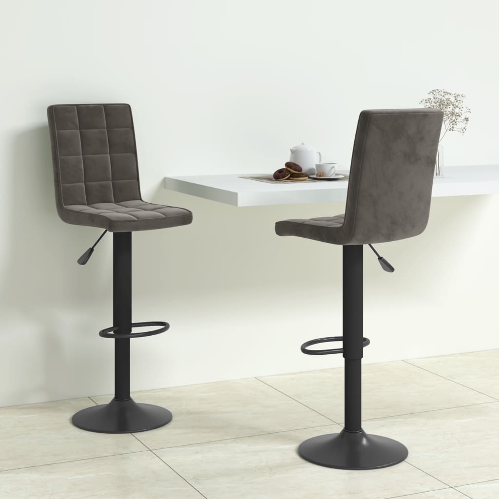 Bar Stool Set of 2 Dark Grey Velvet (100% polyester), Steel