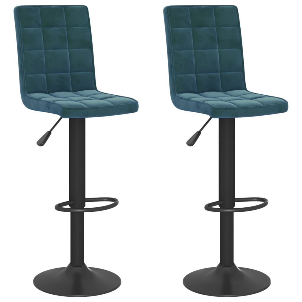 Bar Stool Set of 2 Blue Velvet (100% Polyester) Standard Swivel