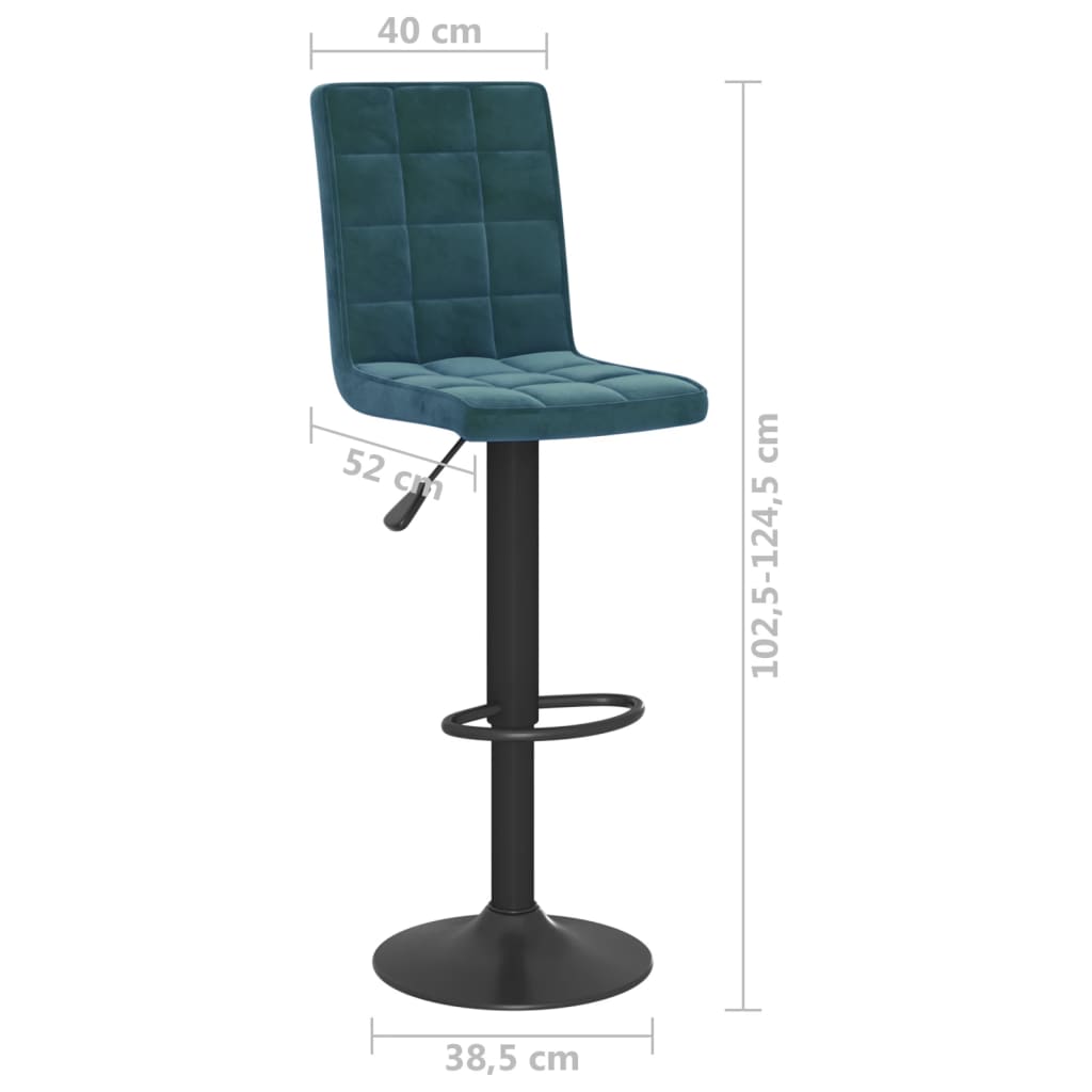 Bar Stool Set of 2 Blue Velvet (100% Polyester) Standard Swivel