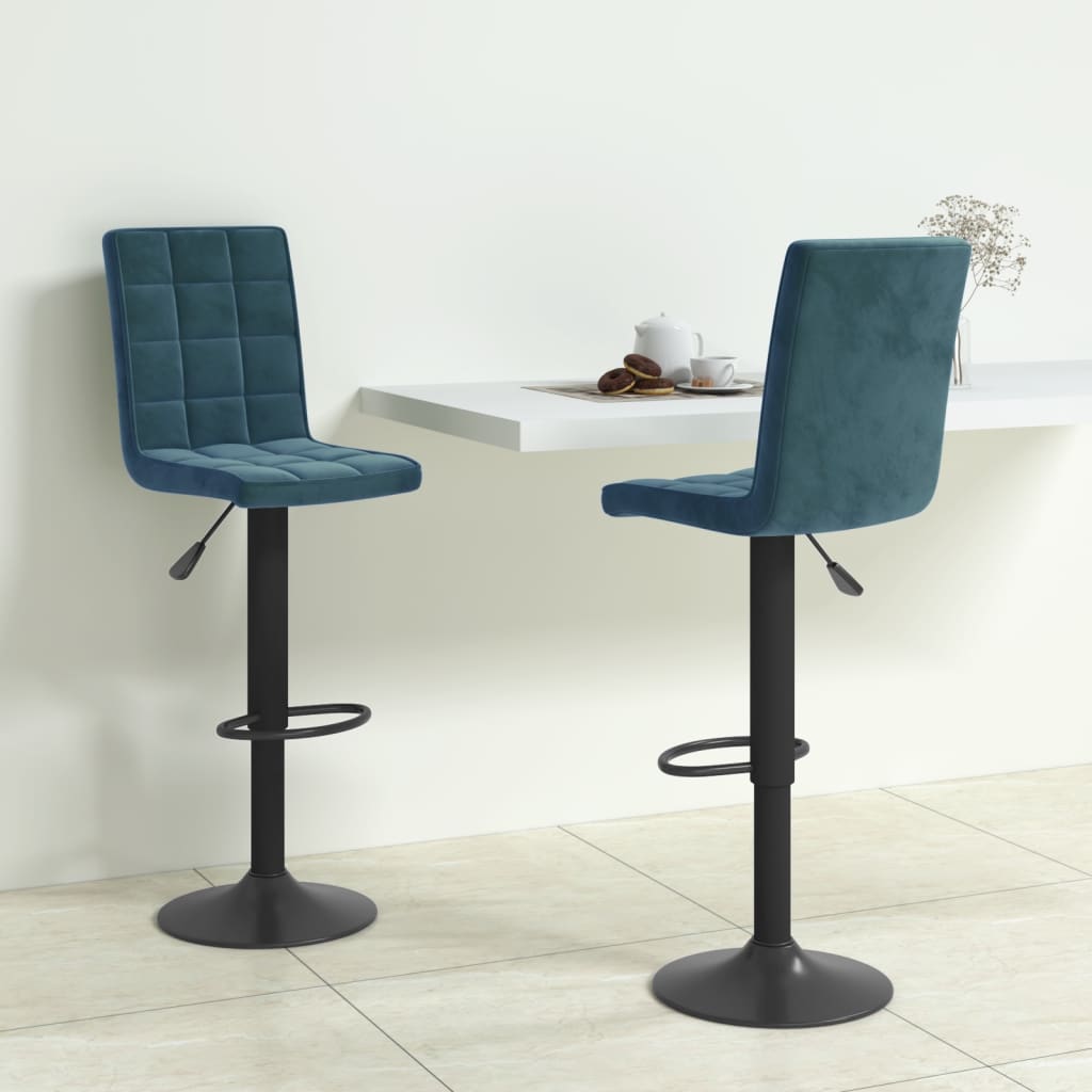 Bar Stool Set of 2 Blue Velvet (100% Polyester) Standard Swivel