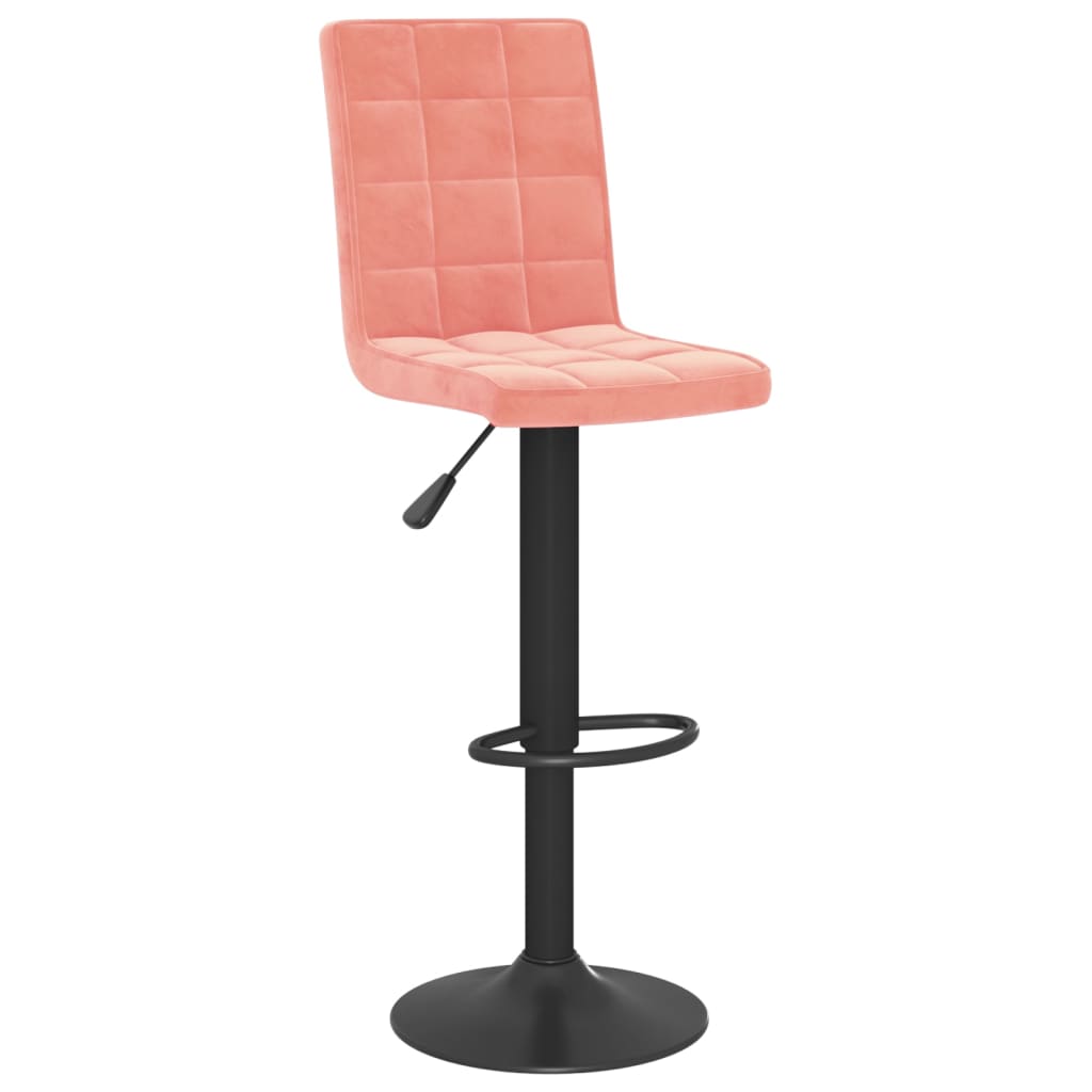 Bar Stool Set of 2 Pink Velvet, Steel Regular Height-Adjustable