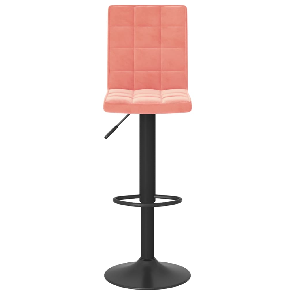 Bar Stool Set of 2 Pink Velvet, Steel Regular Height-Adjustable
