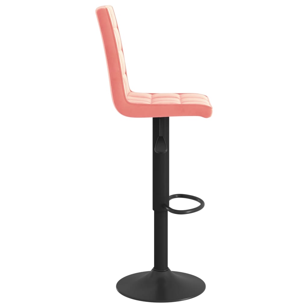 Bar Stool Set of 2 Pink Velvet, Steel Regular Height-Adjustable