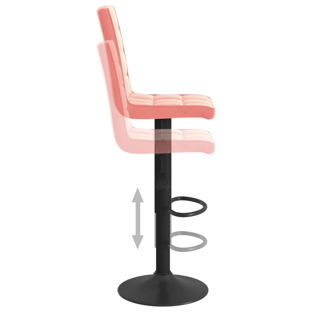 Bar Stool Set of 2 Pink Velvet, Steel Regular Height-Adjustable