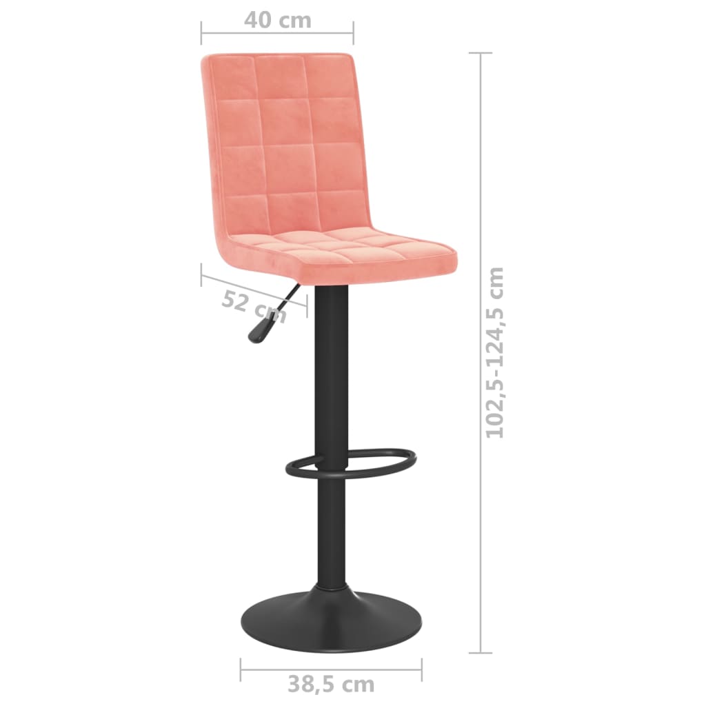 Bar Stool Set of 2 Pink Velvet, Steel Regular Height-Adjustable