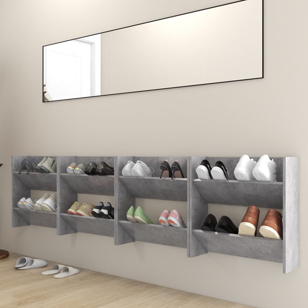 Wall Shoe Cabinets 4 pcs Concrete Gray 23.6"x7.1"x23.6" Engineered Wood
