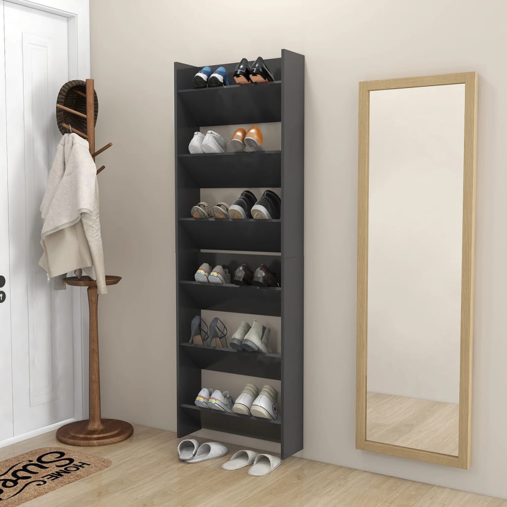 Wall Shoe Cabinet Set of 2 Grey Engineered wood Compact