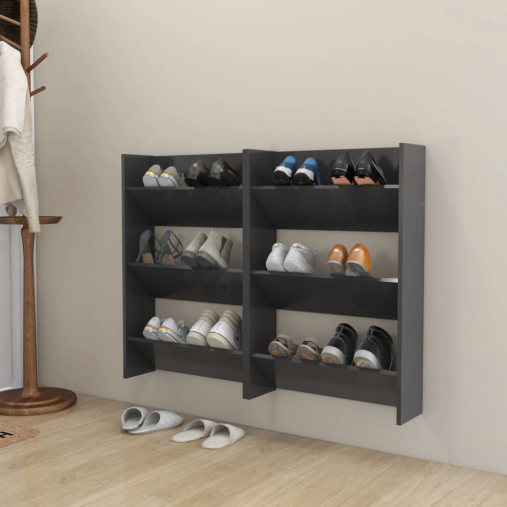 Wall Shoe Cabinet Set of 2 Grey Engineered wood Compact