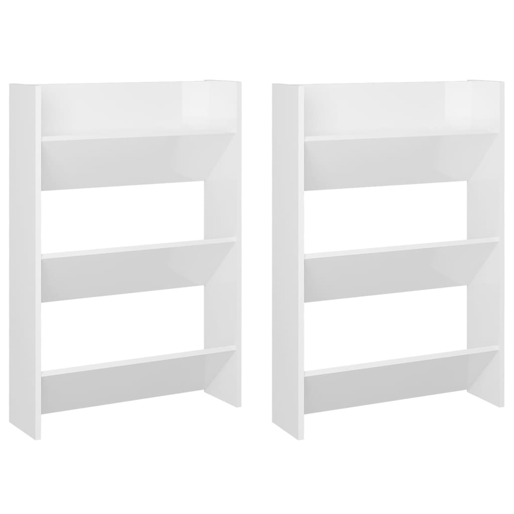 Wall Shoe Cabinets 2 pcs High Gloss White 23.6"x7.1"x35.4" Engineered Wood
