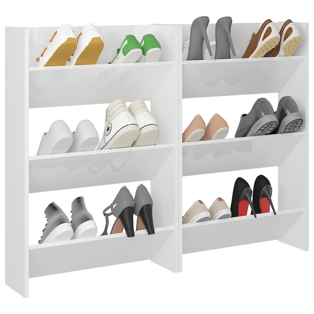 Wall Shoe Cabinets 2 pcs High Gloss White 23.6"x7.1"x35.4" Engineered Wood