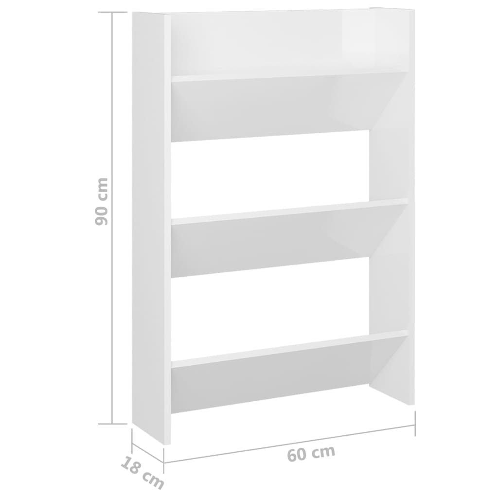Wall Shoe Cabinets 2 pcs High Gloss White 23.6"x7.1"x35.4" Engineered Wood