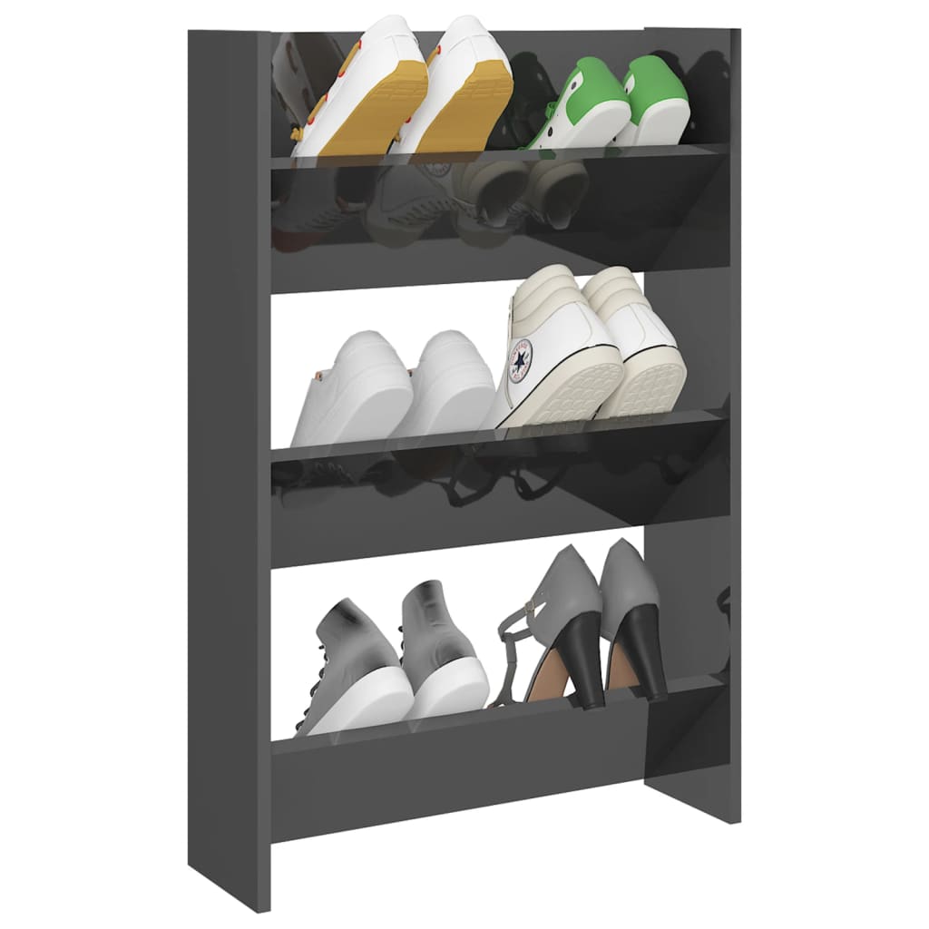 Wall Shoe Cabinet High gloss grey Engineered wood Medium