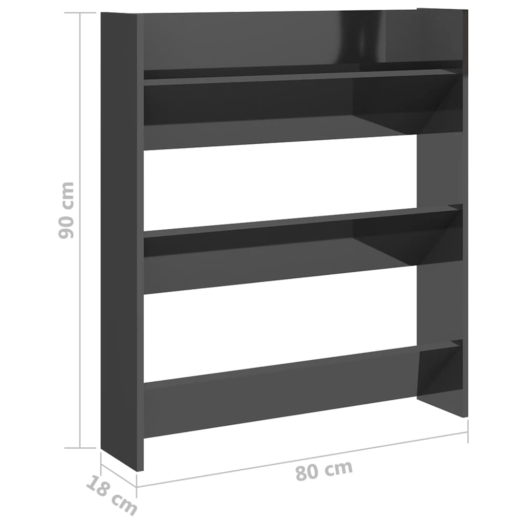 Wall Shoe Cabinet High Gloss Gray 31.5"x7.1"x35.4" Engineered Wood