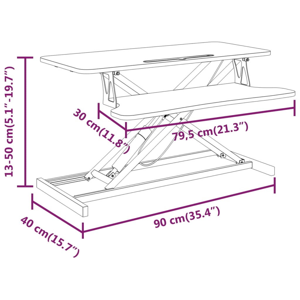 Adjustable Workstation White Steel, Engineered wood Standard