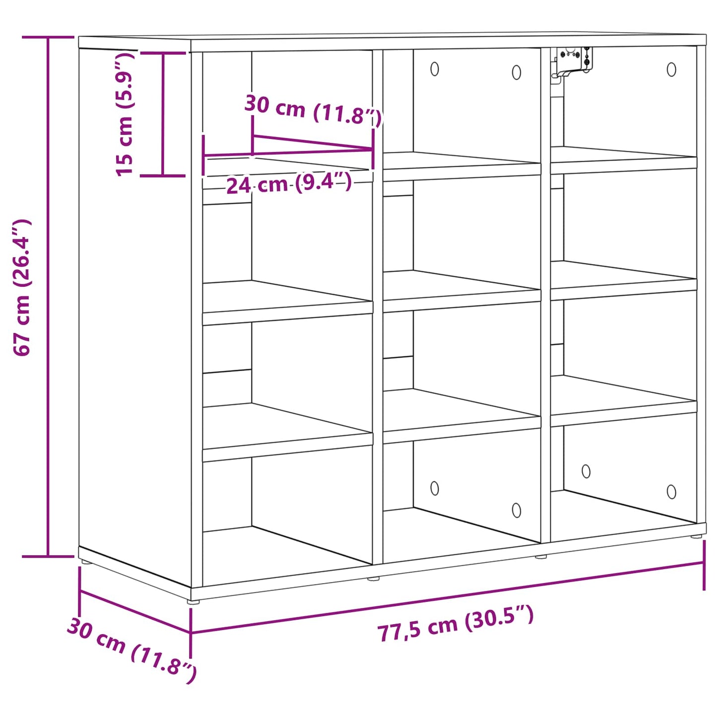 Shoe Cabinet with Shelf Sonoma Oak 30.51 x 11.81 x 26.38 in