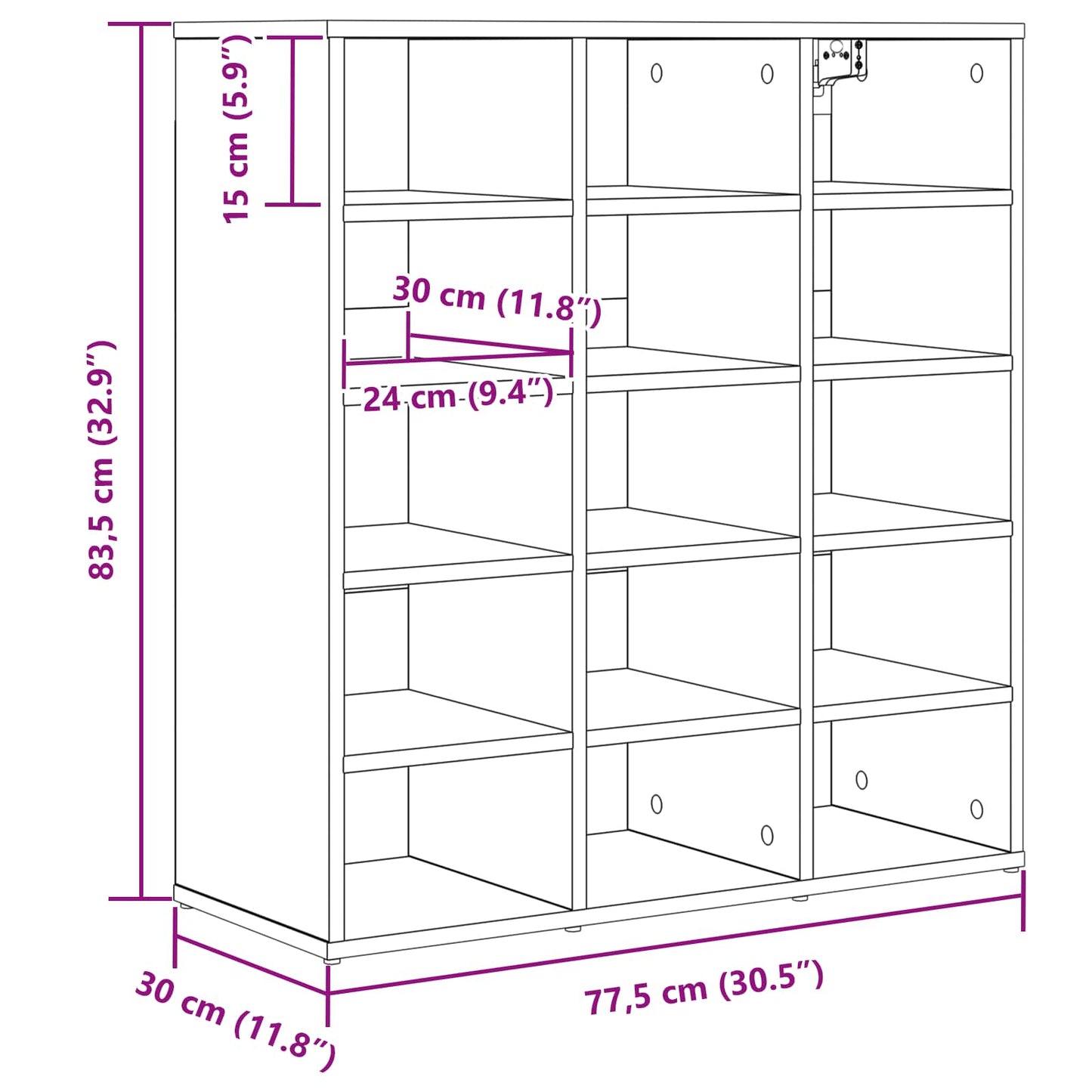 Shoe Cabinet with Shelf Sonoma Oak 30.51 x 11.81 x 32.87 in